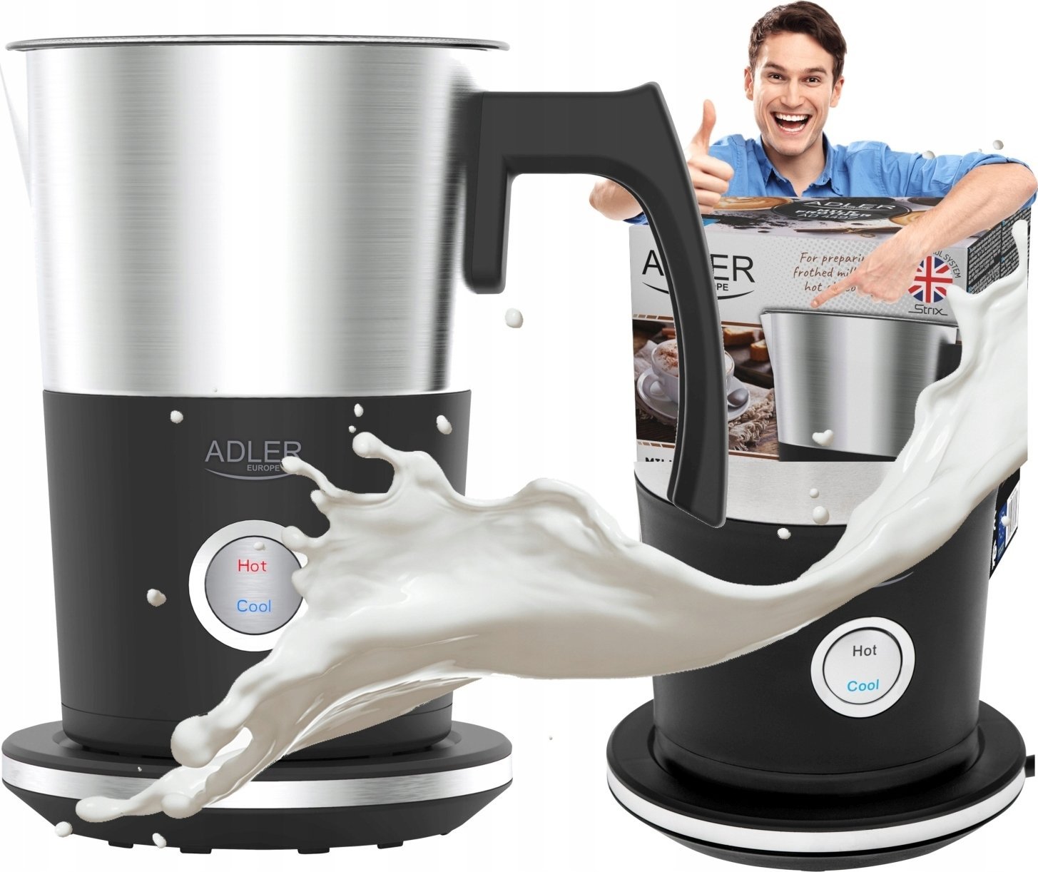 Spieniacz do mleka Adler Spieniacz Mleka Podgrzewacz 2W1 1000W Elektryczny