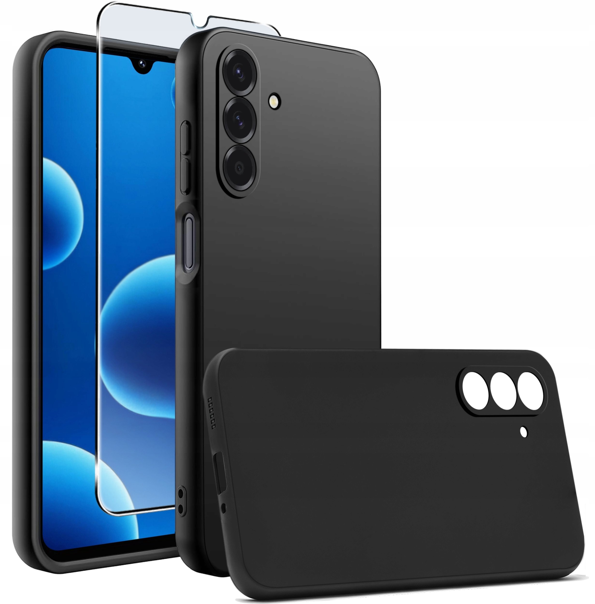 krainaGSM Etui Czarny Matowy Silikon Slim do Samsung A32 5G + SZKŁO 9H