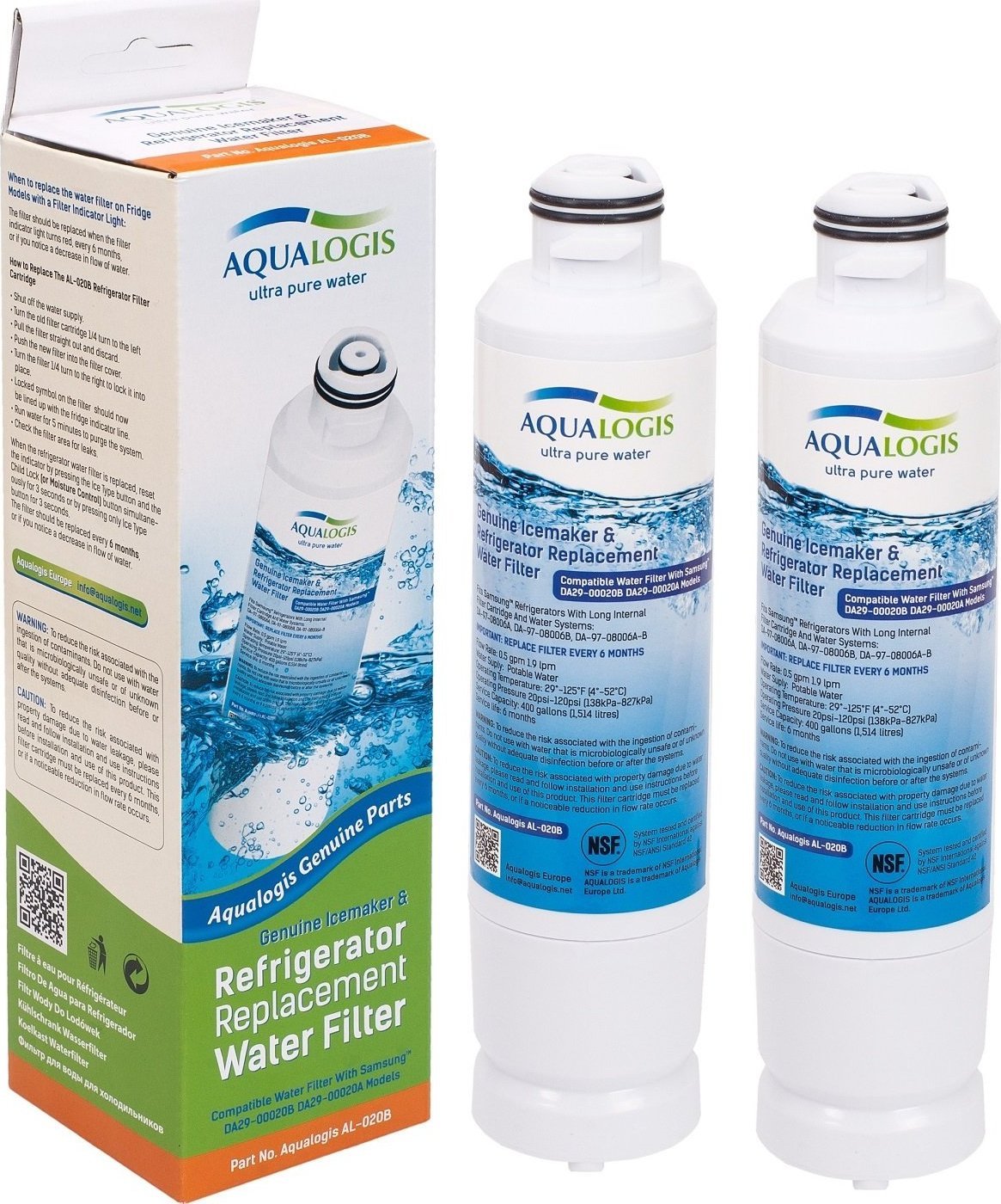 AQUALOGIS AL-020B Filtr Wody Do Lodówki Samsung Zamiennik DA29-00020B HAF-CIN 2pk