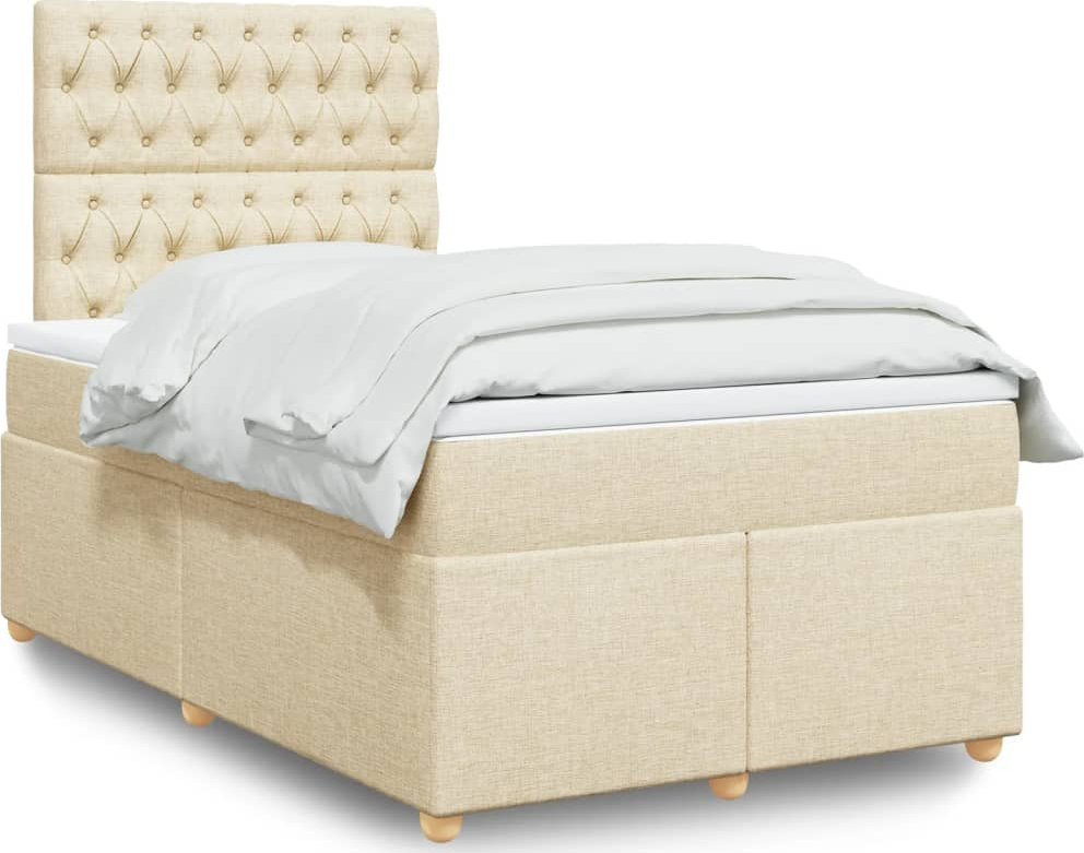 vidaXL vidaXL Łóżko kontynentalne z materacem, kremowe, 120x190 cm, tkanina