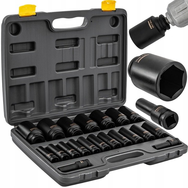 ZESTAW NASADEK UDAROWYCH DO KLUCZY 10-38MM HEX 20SZT 1/2" 78MM CRV WALIZKA