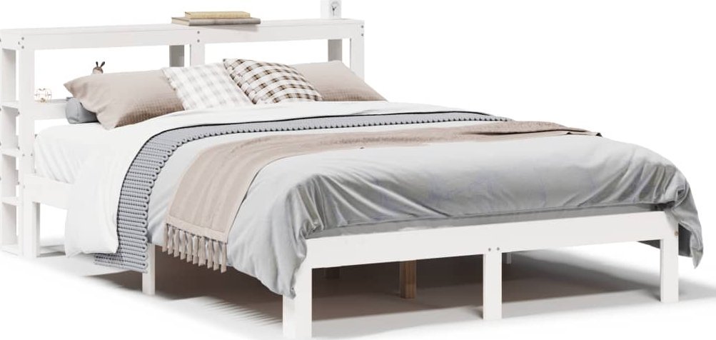 vidaXL vidaXL Rama łóżka z wezgłowiem, biała, 135x190 cm, drewno sosnowe