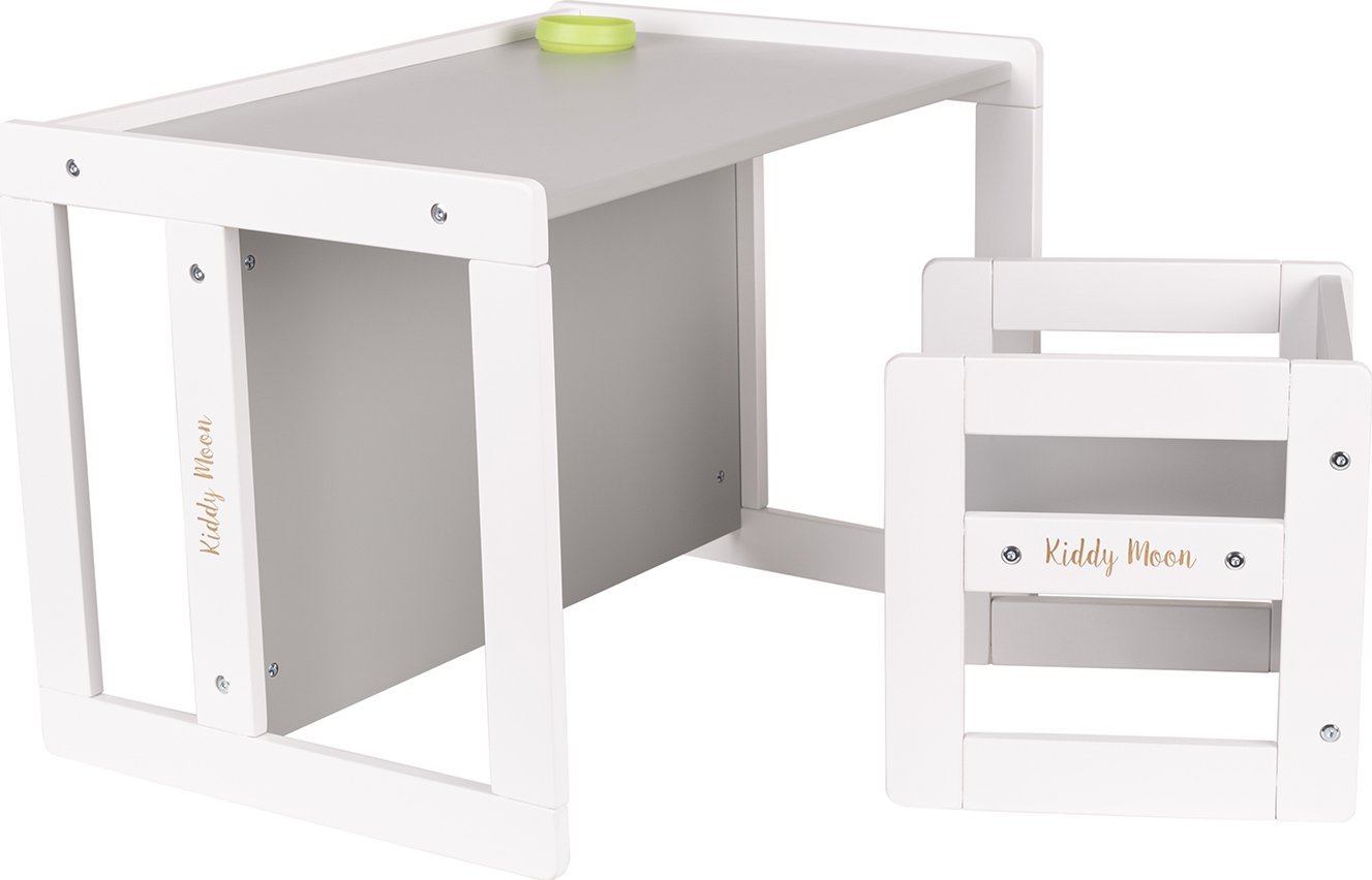 KiddyMoon Stolik + krzesło TC-002 white/grey 61x44x44/30x30x30 Mebel zestaw mebelków