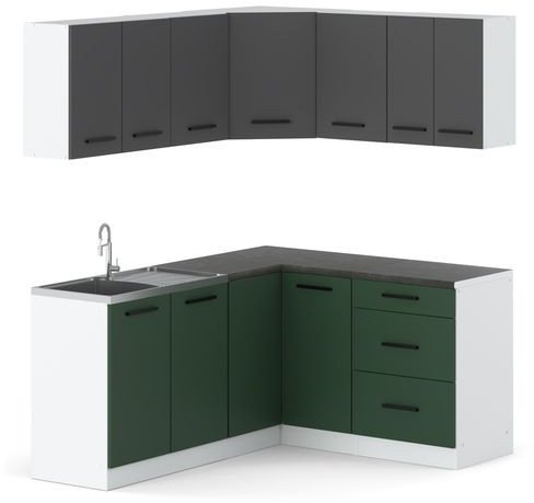 Kuchnia Narożna Modułowa Nowoczesna Duża 3.2m Biały Szary Butelkowa Zieleń