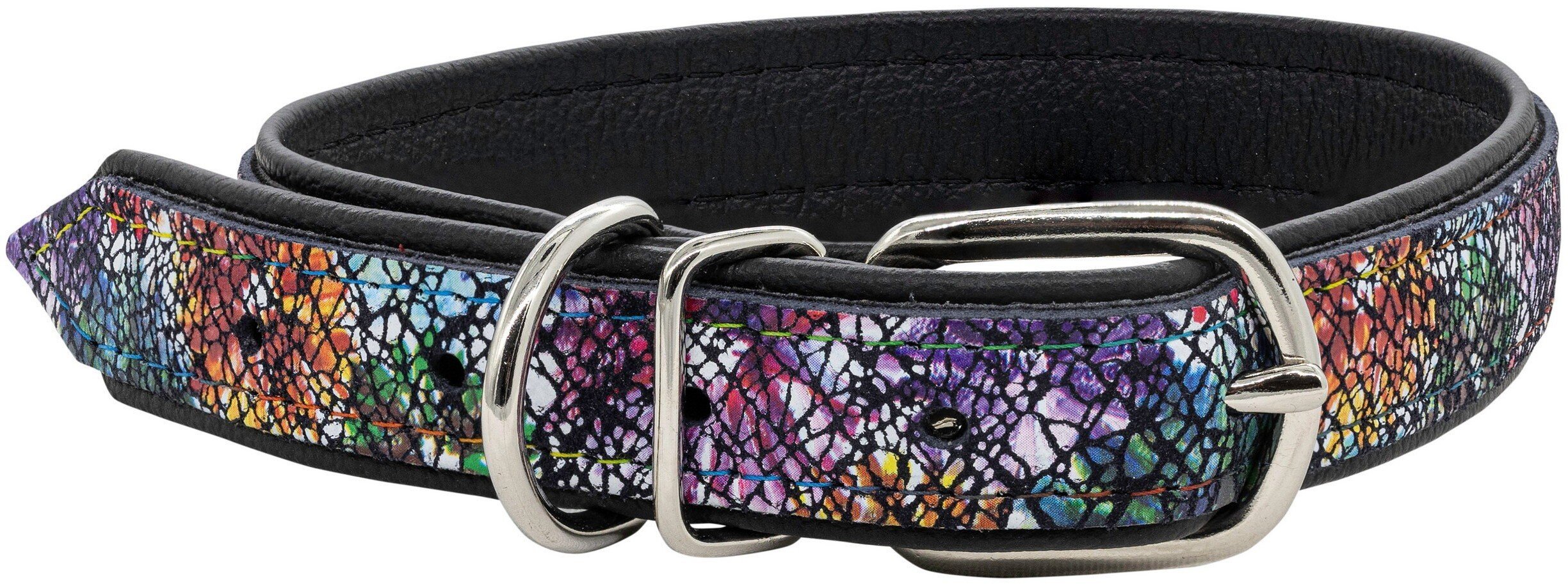 Obroża dla psa skórzana Kwiaty, M-L, 16mm/45cm