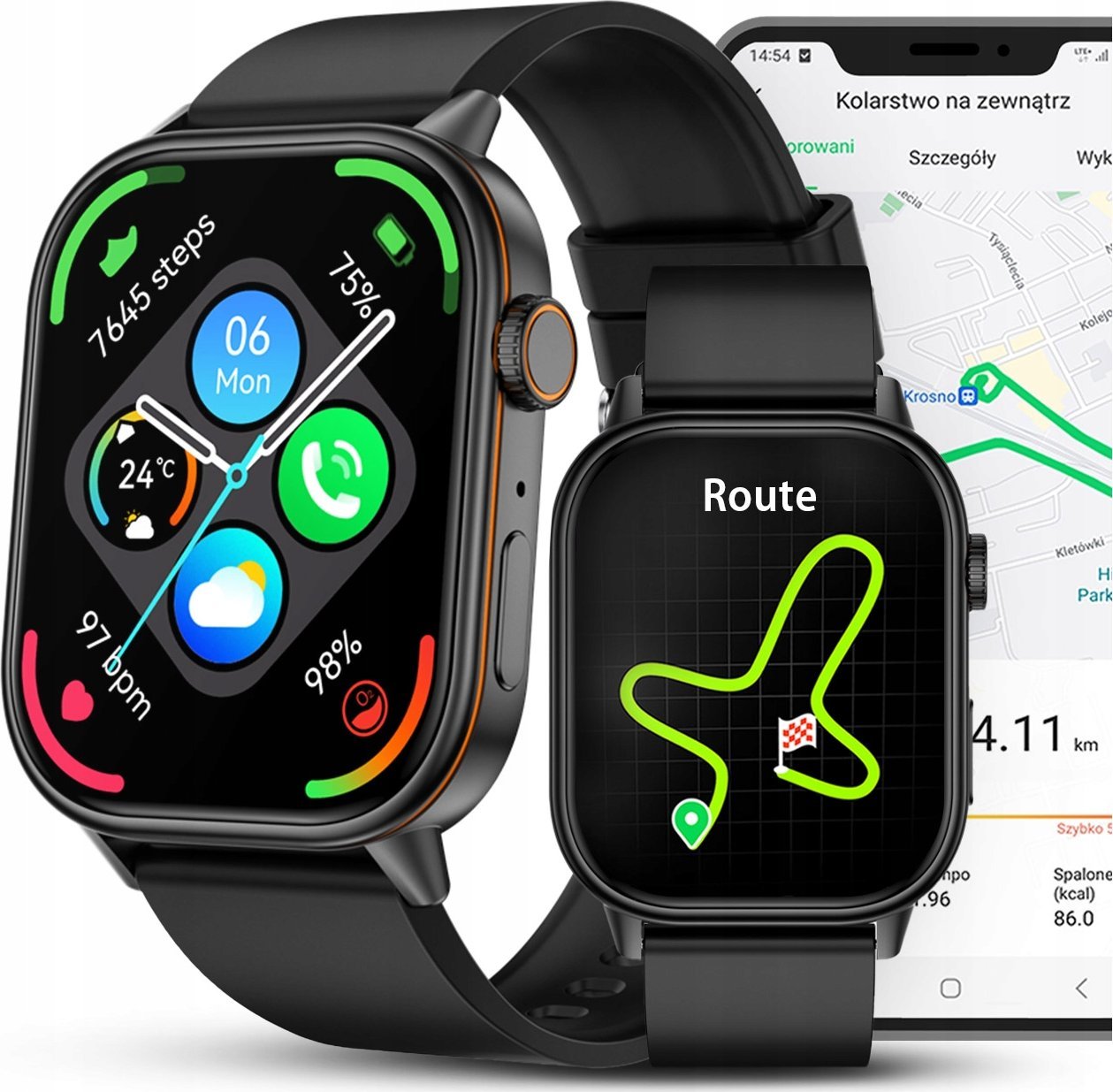 Smartwatch Męski - Wodoodporny Pływanie Rozmowy GPS Kompas Tętno - Menu PL