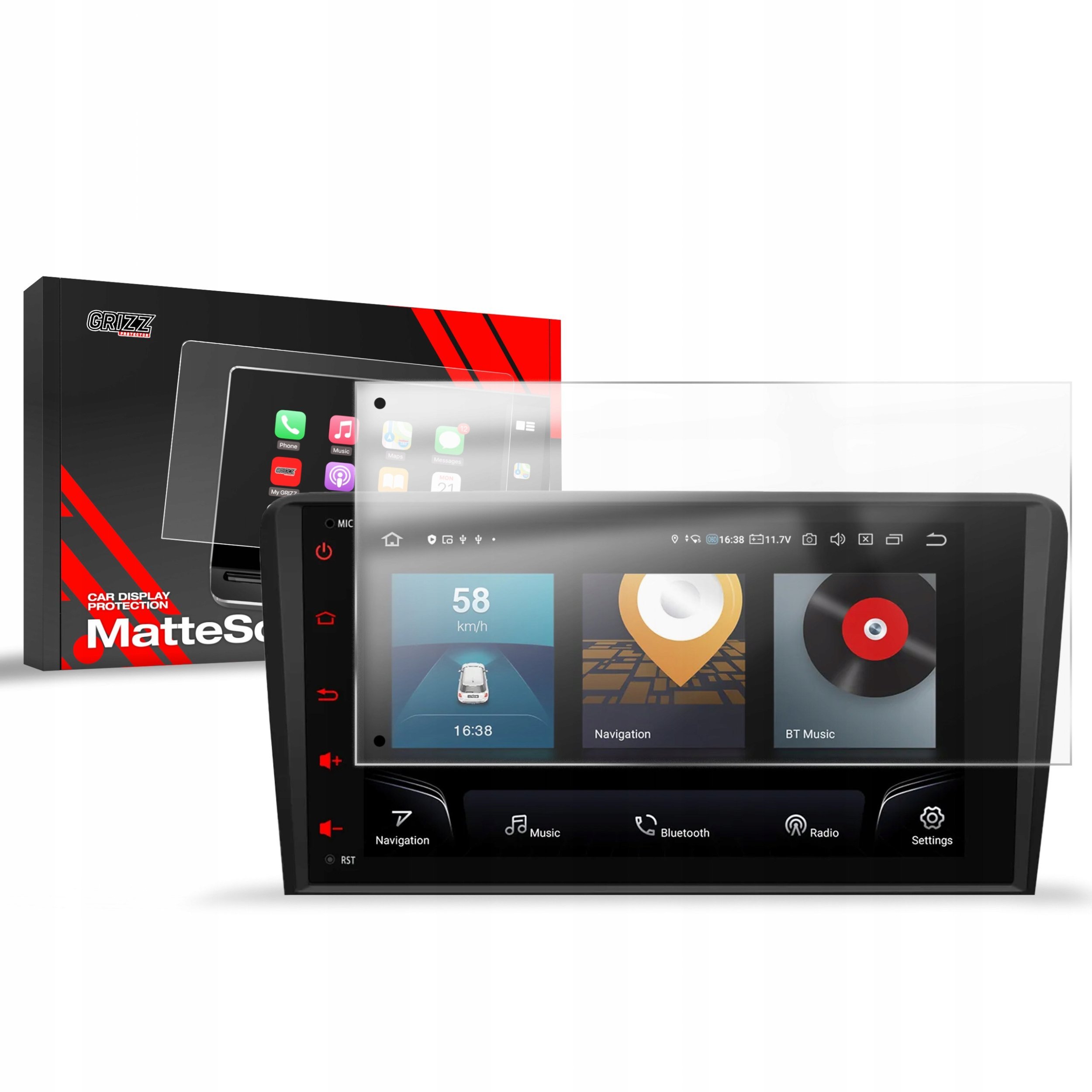 Radio samochodowe GrizzGlass Folia matowa CarDisplay Protection do Audi A3 8P Android Radio 2002-2013