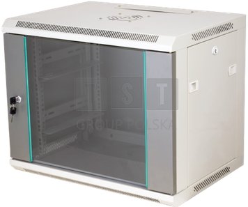 Szafa Q-Lantec Szafa wisząca 19" 9U 600x450, niedzielona, drzwi szklane jednoskrzydłowe, tył osłona pełna, osłony boczne zamykane na klucz, kolor szar