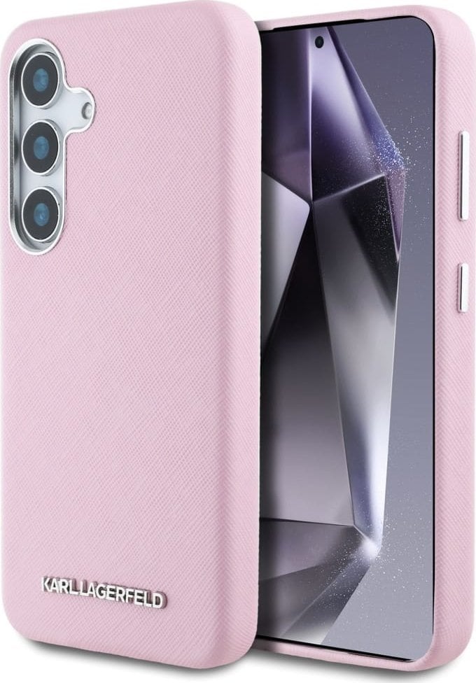 Etui Karl Lagerfeld Saffiano Full Wrapped Elongated Metal Logo MagSafe do Samsung Galaxy S25 różowy