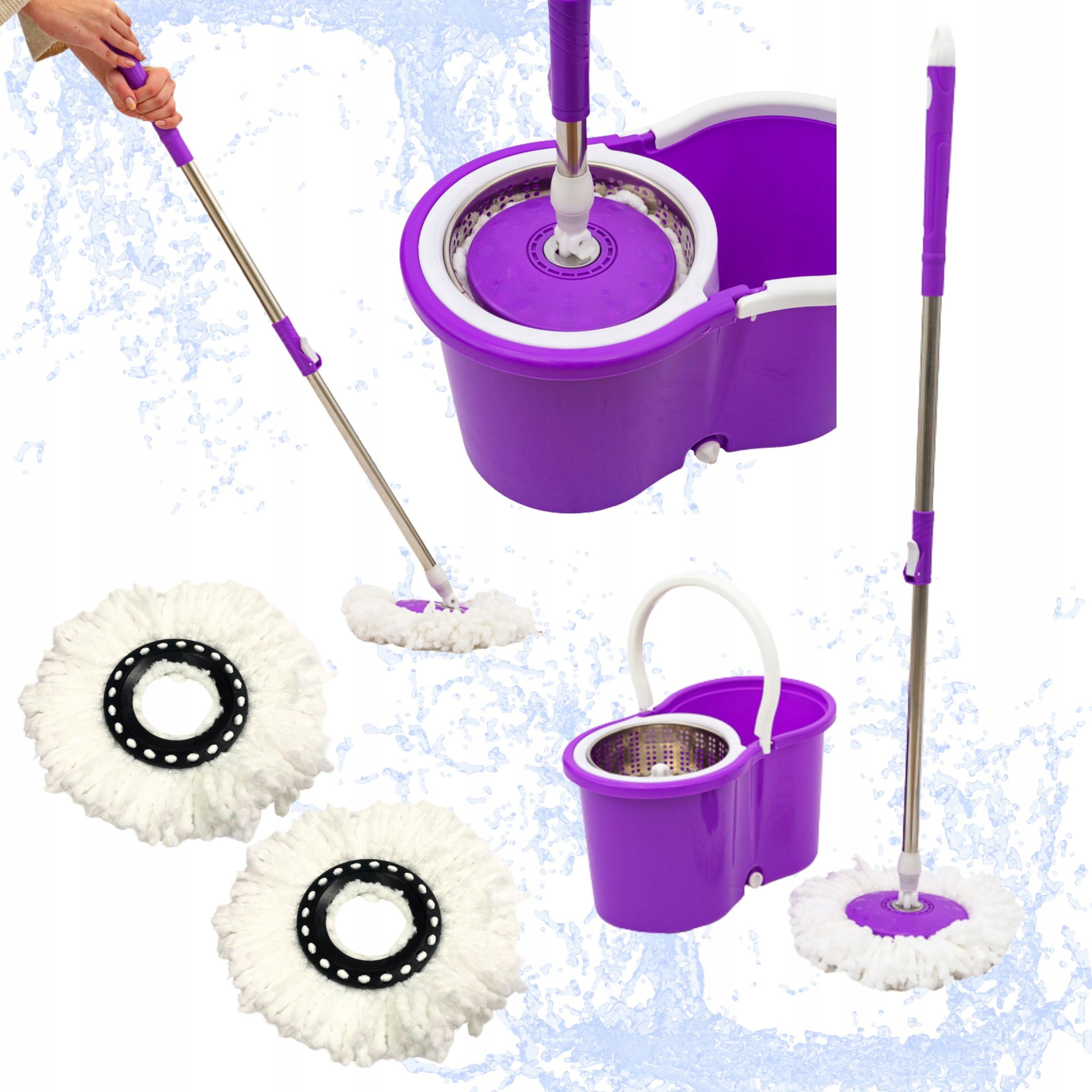 MOP OBROTOWY WIRUJĄCY 360 NAPĘD W RĄCZCE WIADRO + 2 WKŁADY