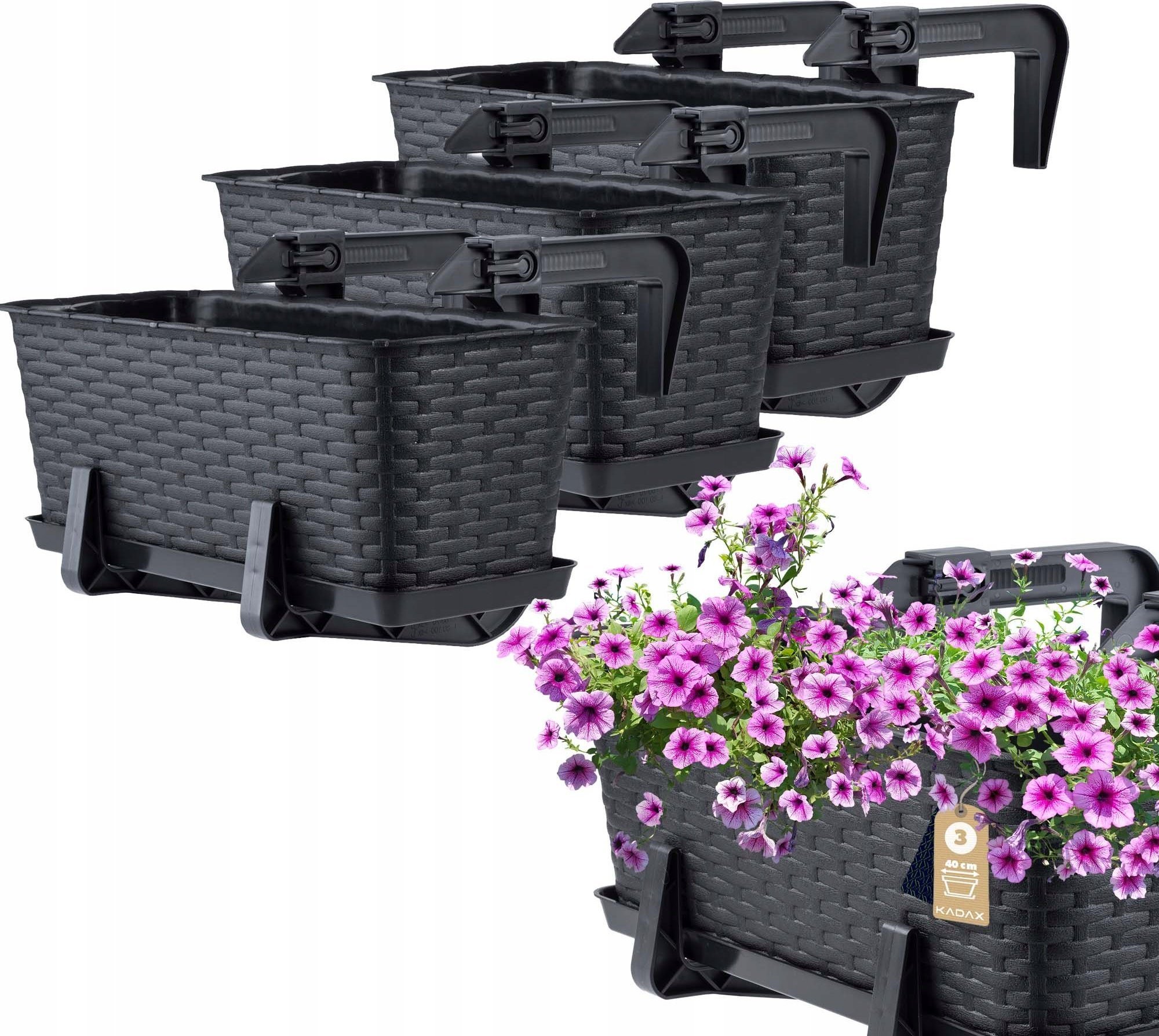 Kadax KADAX 3x Skrzynka Balkonowa Doniczka 40cm Uchwyty