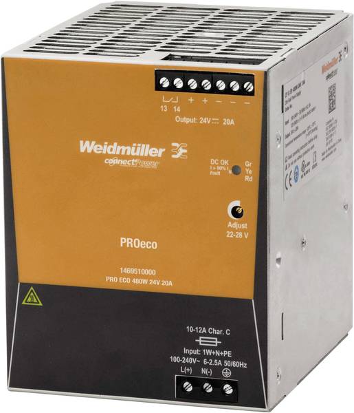 Weidmuller Zasilacz impulsowy 100-240V AC/24V DC 20A 480W PRO ECO 480W 24V 20A