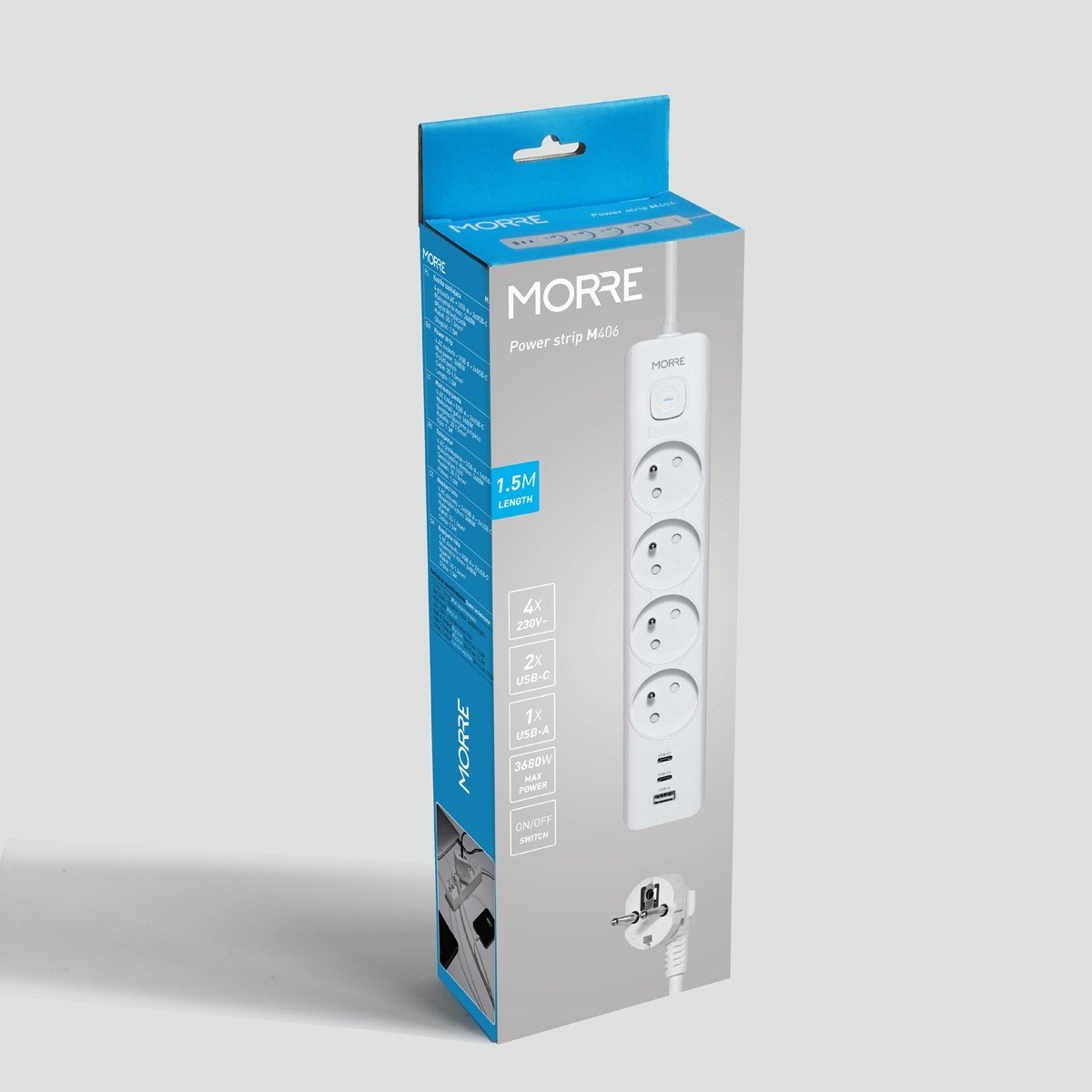 MORRE LISTWA ZASILAJACA 4G USB, 2xUSB-C,1,5m