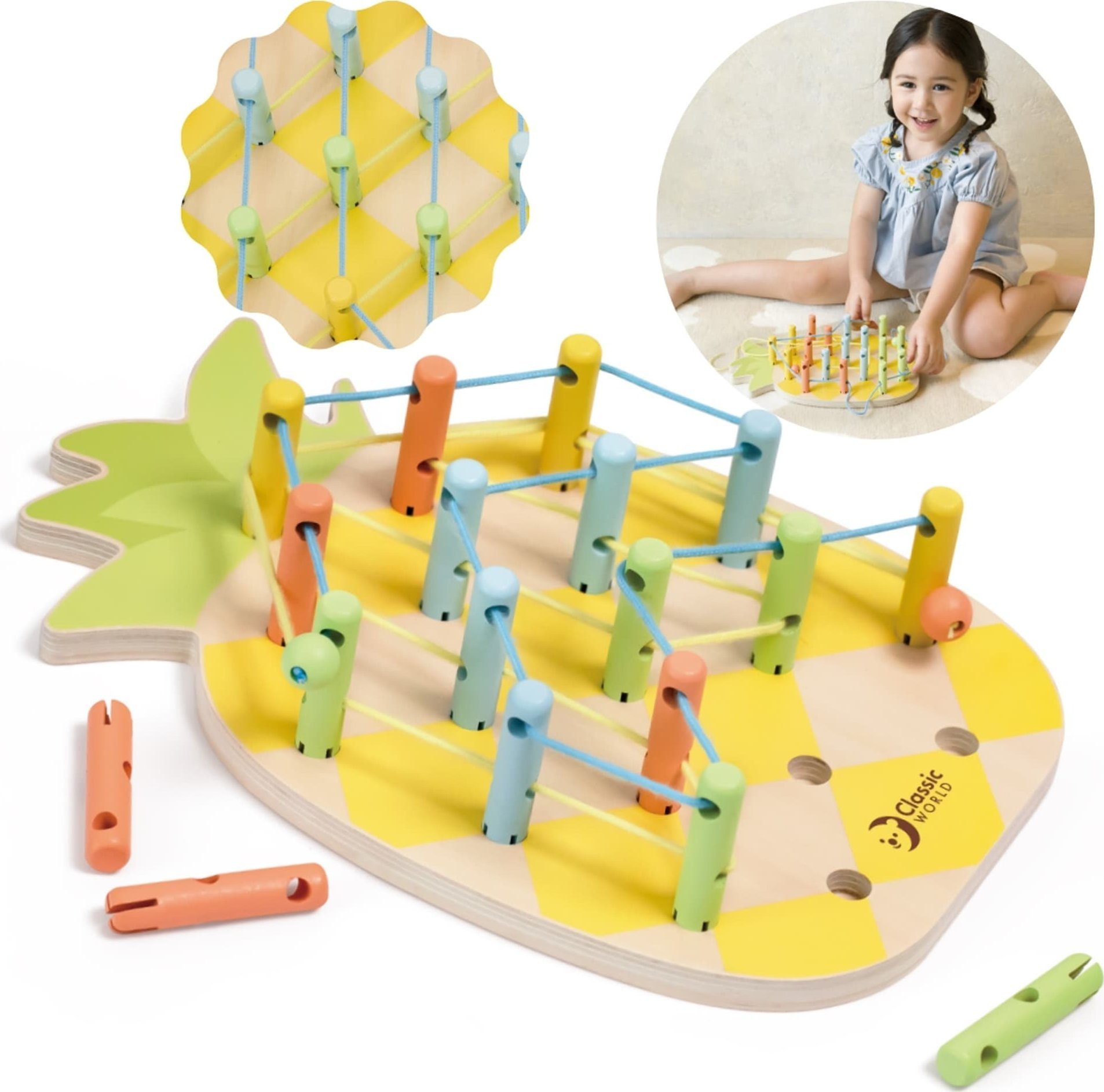 Classic World CLASSIC WORLD Wooden Threader Pineapple Pegs 21 pcs.