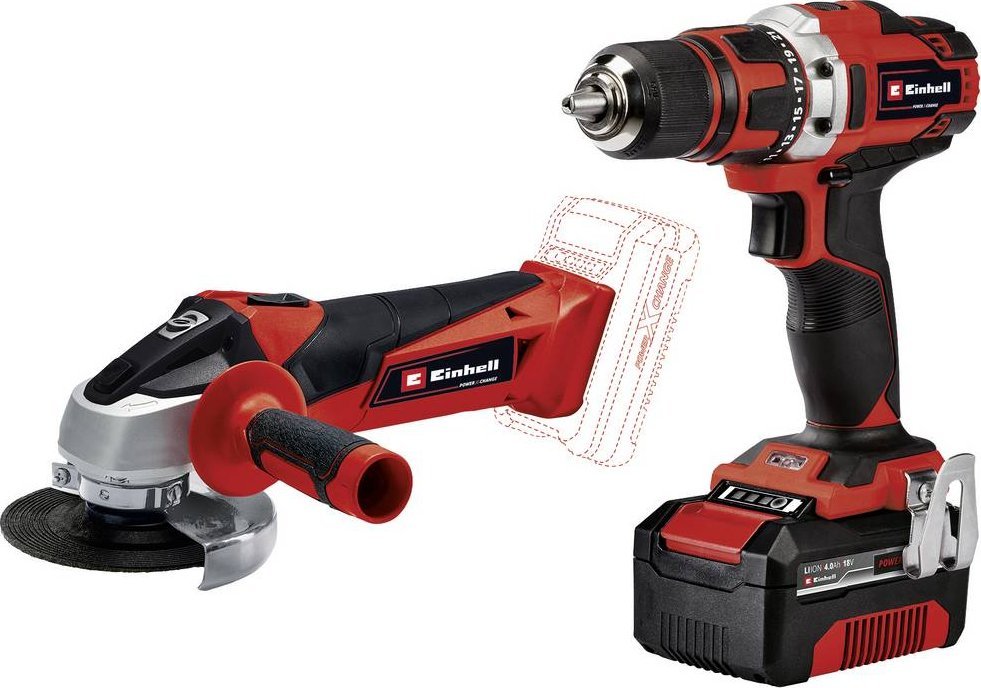 Zestaw narzędzi Einhell Einhell Tool set TE-TK 18/2 Li Kit (red/black, Cordless drill driver and Cordless angle grinder, Li-Ion battery 4.0Ah)