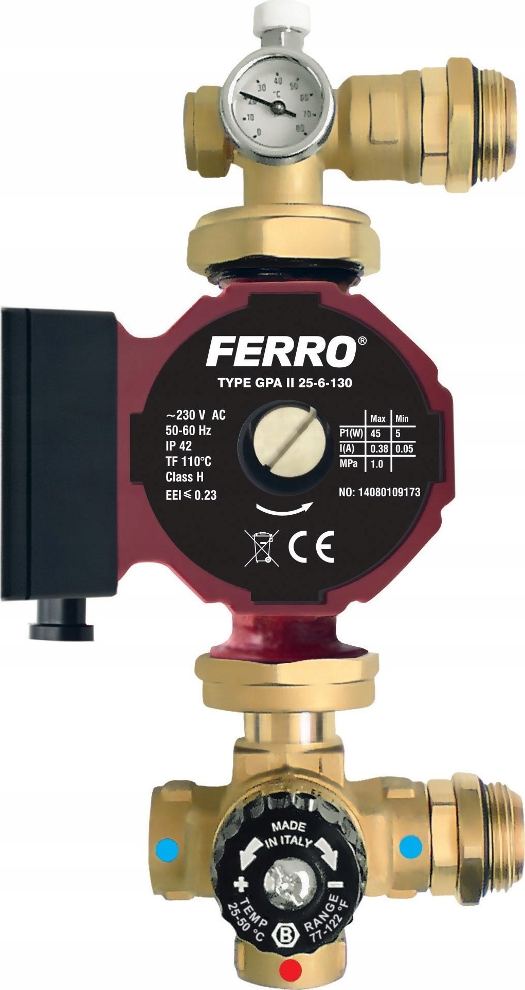 Ferro GM60GPA GRUPA MIESZAJĄCA DO ROZDZIELACZA 1" Z POMPĄ ELEKTROOICZNĄ 25-6 130 // TG.ROZ.GRUPA.MIESZ-60