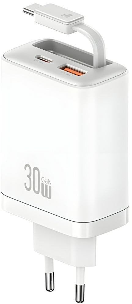 Ładowarka sieciowa USAMS Xiang Series CC296 30W 1xUSB-C 1xUSB-A + kabel USB-C biały