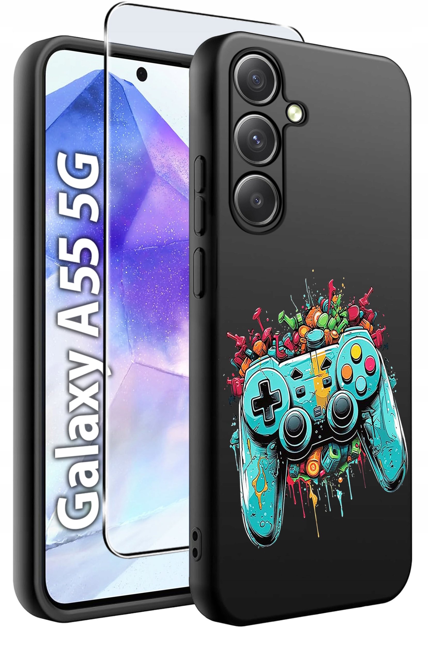 ETUI do Samsung A55 5G WZORY | SILIKONOWE MATT CASE + SZKŁO HARTOWANE 9H