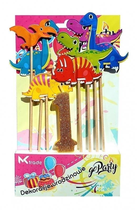 Dekoracja urodzinowa świeczka i dinozaury 8szt