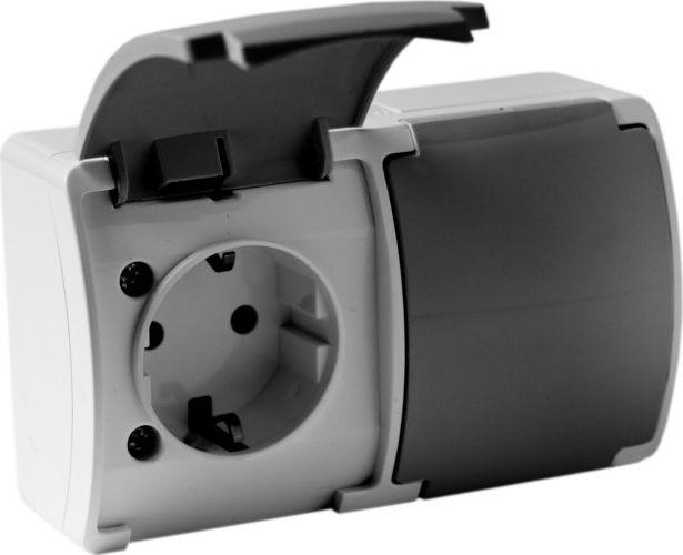 Doktorvolt Gniazdo podwójne schuko natynkowe IP44 popiel/grafit 182-08 DV 8394