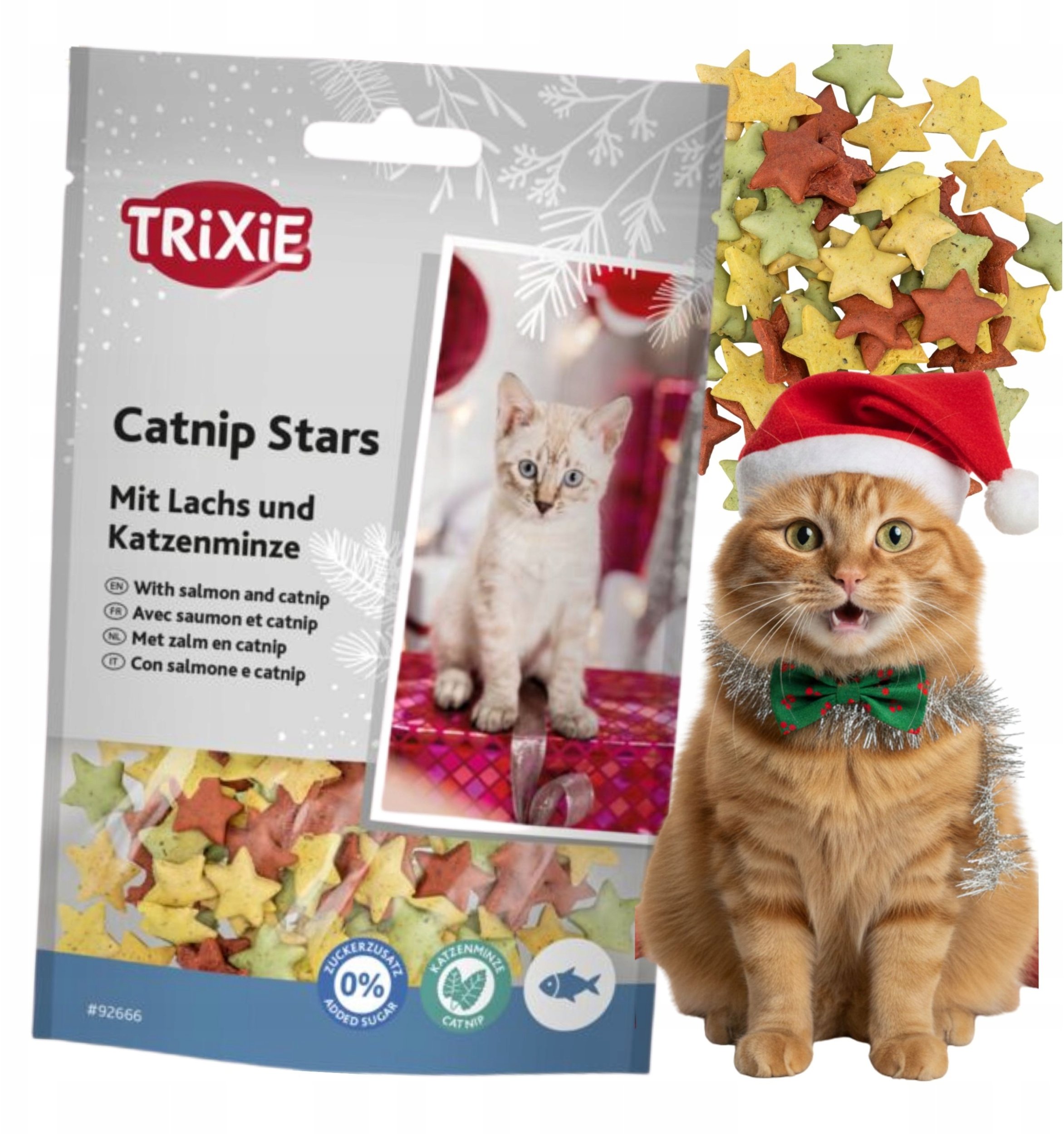 Trixie Xmas Catnip Stars smakołyk dla kota, łosoś i kocimiętka, 50 g