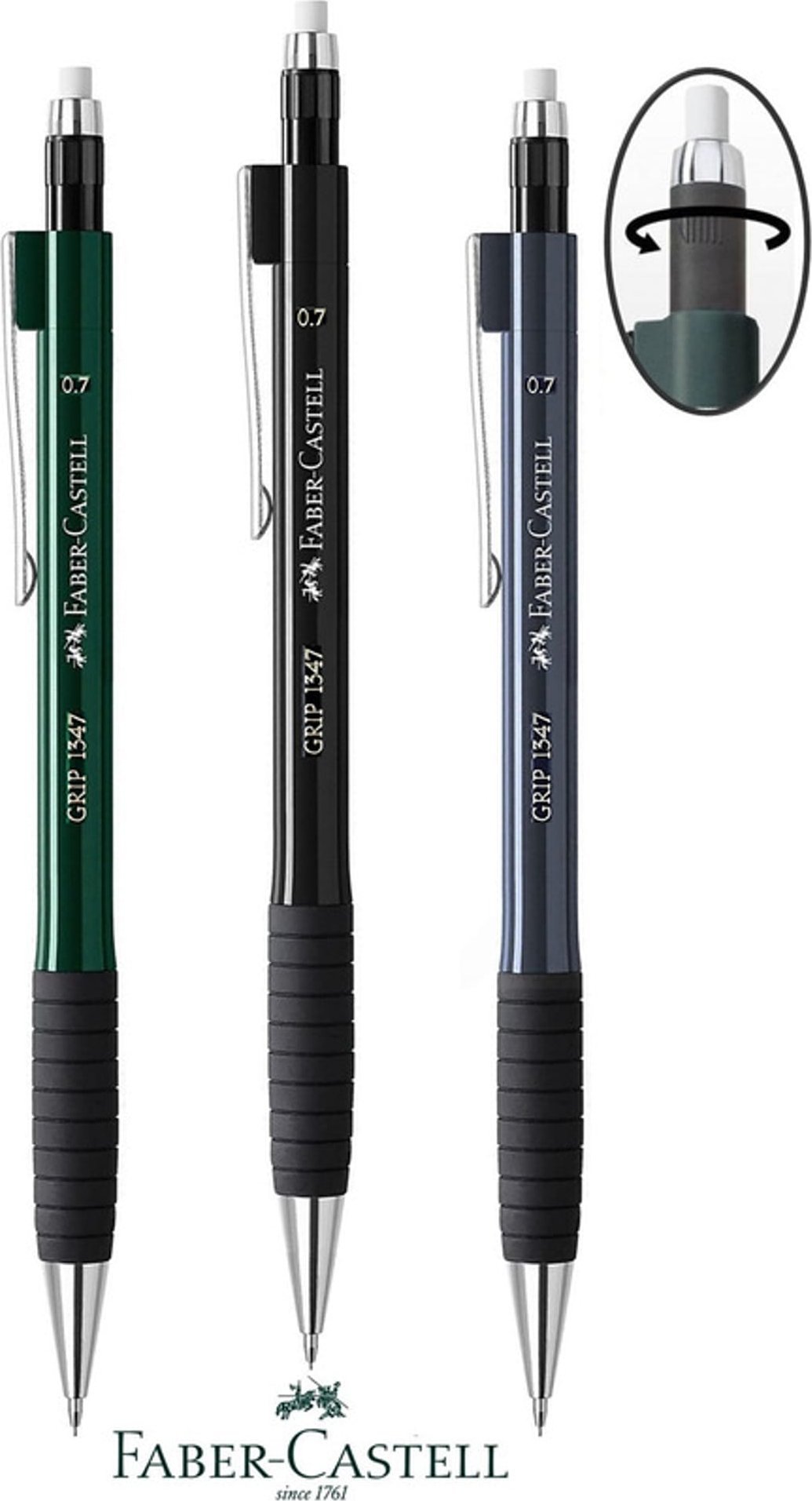 Faber-Castell OŁÓWEK AUTOMATYCZNY GRIP 1347 0,7MM CZARNY METALICZNY FABER-CASTELL - 134799 FC