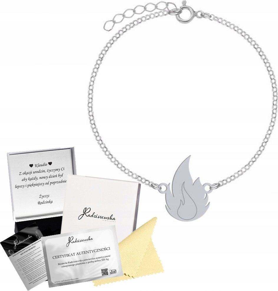 Radziszewska Jewellery BRANSOLETKA SREBRNA PŁOMIEŃ ANKIER PREZENT SREBRO 925 GRAWER ŻYCZENIA