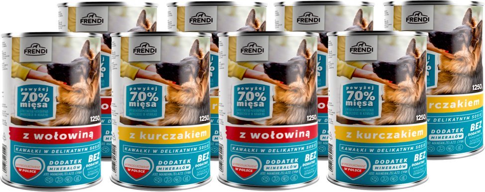 Frendi Frendi kawałki w delikatnym sosie z wołowiną i kurczakiem mix smaków 16x1250g