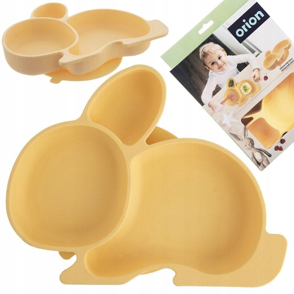 Talerz dla dziecka silikonowy dzielony żółty zajączek 23x18,5x3,5 cm