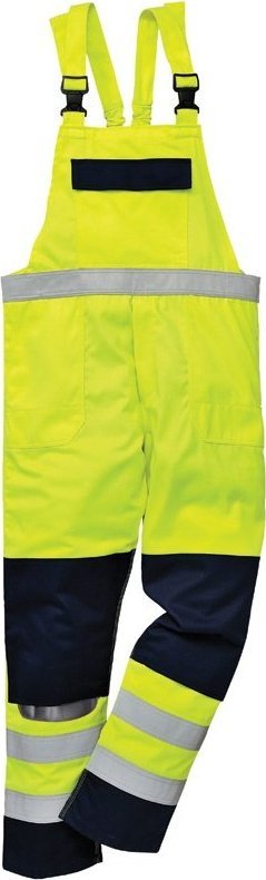 Portwest FR63 - Trudnopalne i ostrzegawcze spodnie ochronne ogrodniczki Multi-Norm XL