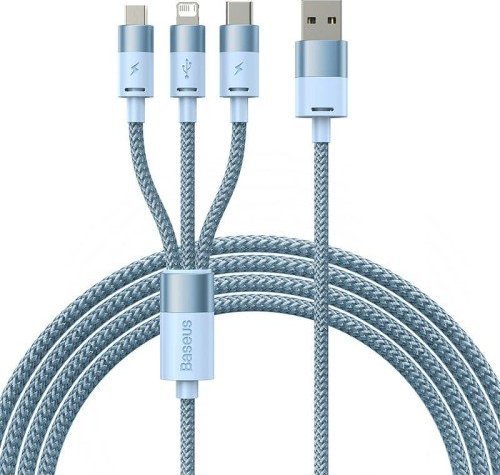 Kabel USB Baseus USB-A - microUSB + Lightning 1.2 m Niebieski (BSU3938)