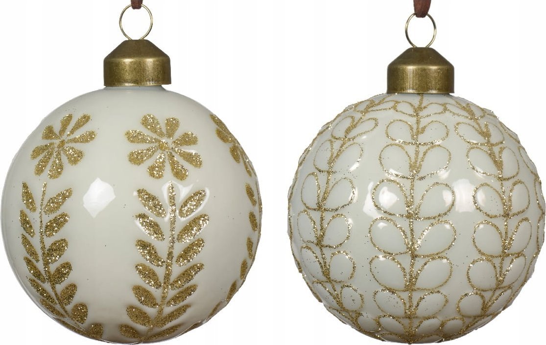 Kaemingk Szklana bombka choinkowa 8cm Biało-złota brokatowa 1szt
