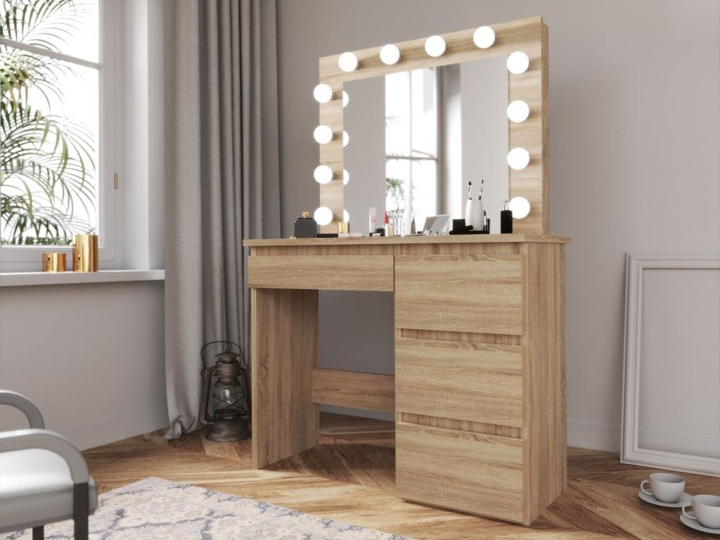 Toaletka z lustrem LED do makijażu dąb sonoma