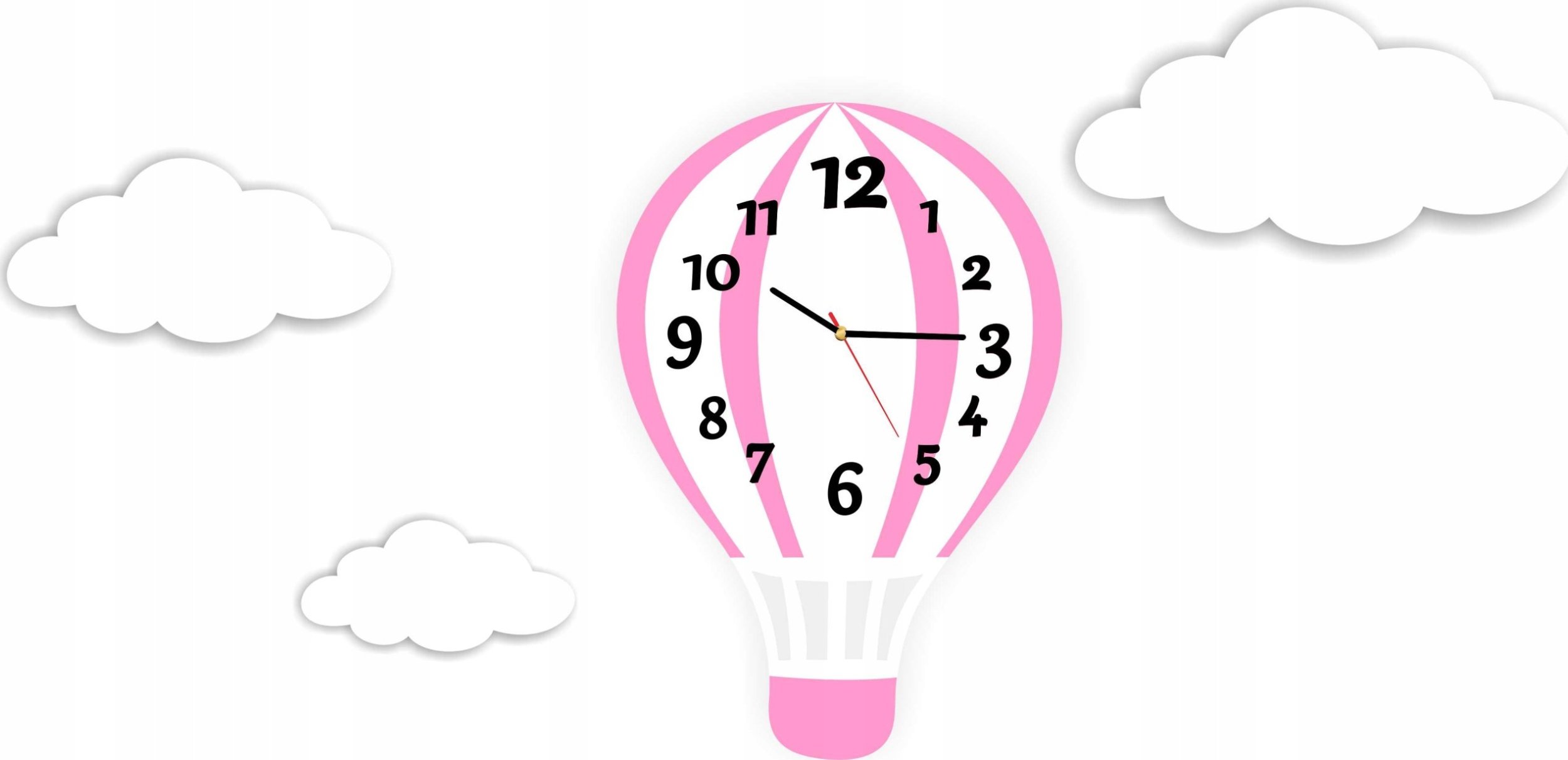 naSciane Zegar ścienny BALON chmurki styl skandynawski róż