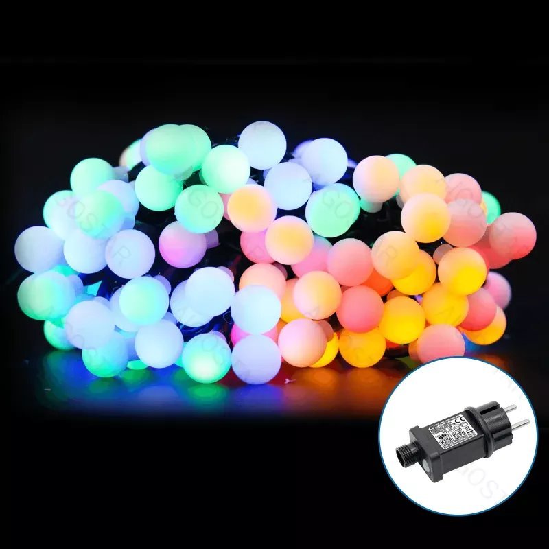 Lampki choinkowe Aigostar Niskonapięciowe lampki choinkowe kulki 100led multikolor 10 m Niskonapięciowa taśma świetlna z żarówkami mlecznymi, RGBY, 1