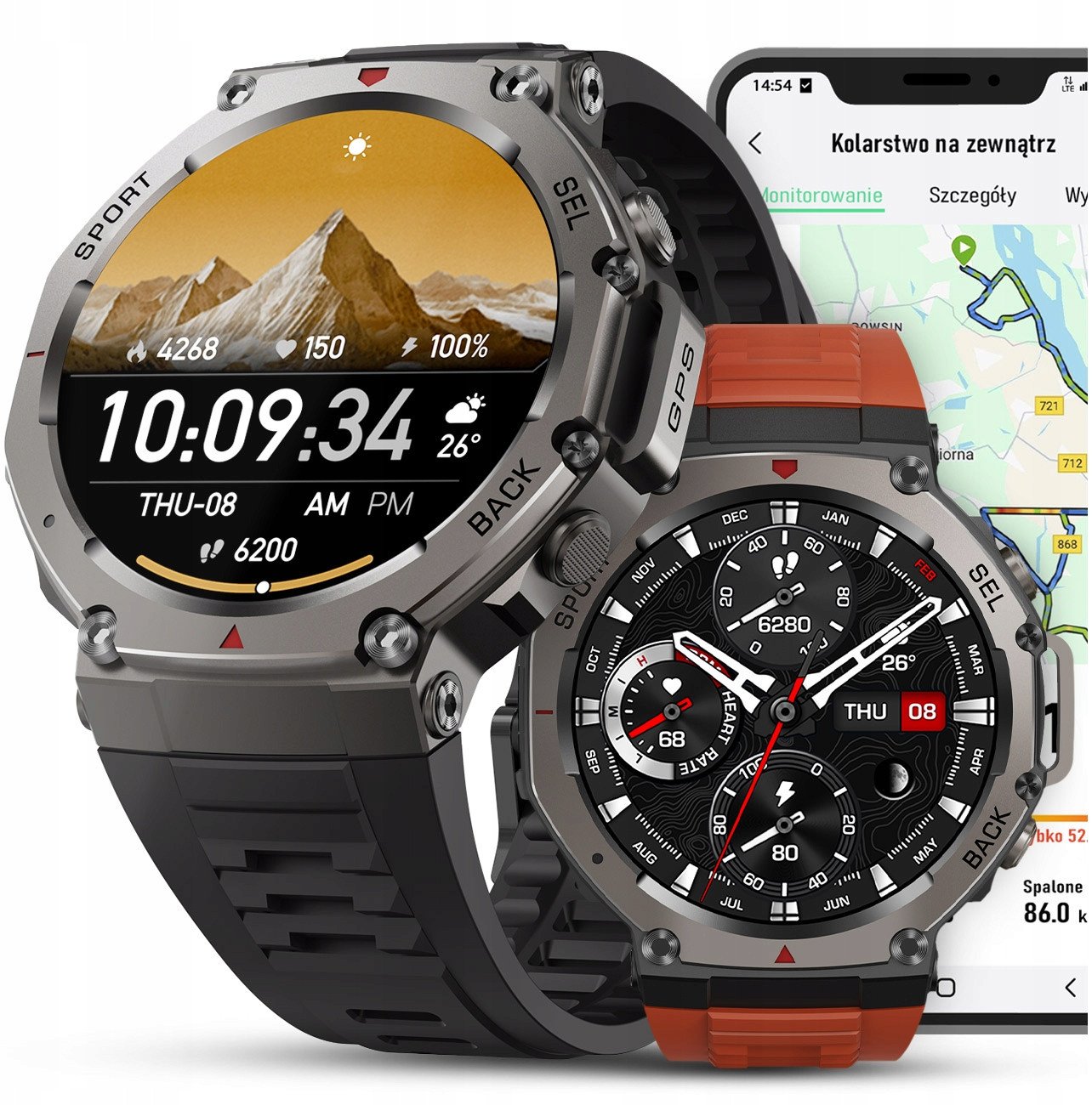 ZEGAREK SMARTWATCH MĘSKI WODOODPORNY ROZMOWY MENU PL SPORT GPS SMART WATCH