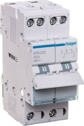 Hager Przełącznik modułowy z pozycja centralną OFF 1-0-2 32A 2P 230V SFB232