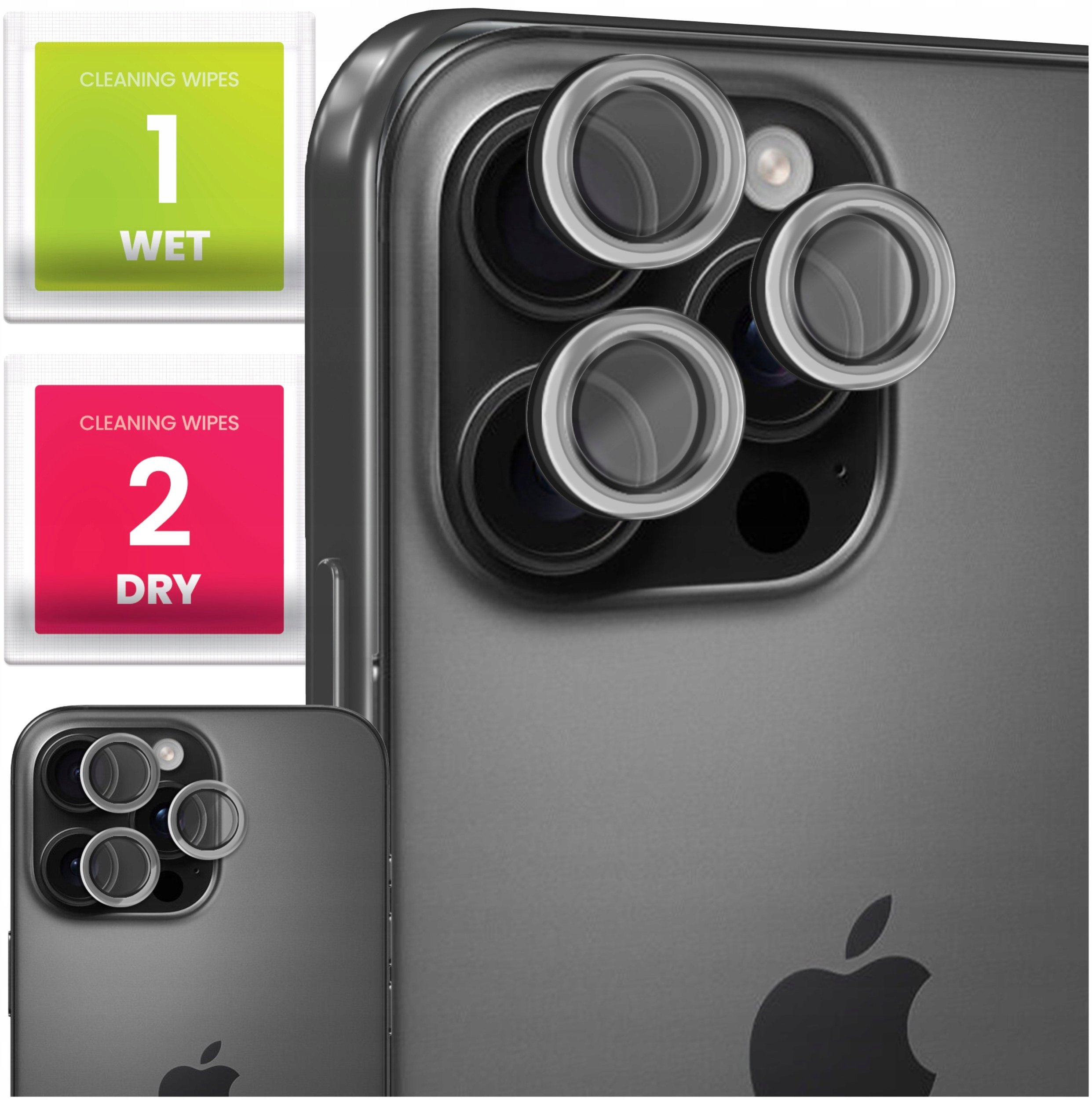 3x Szkło Na Aparat Do Apple iPhone 15 Pro / Pro Max (Na Obiektywy, Srebrne)