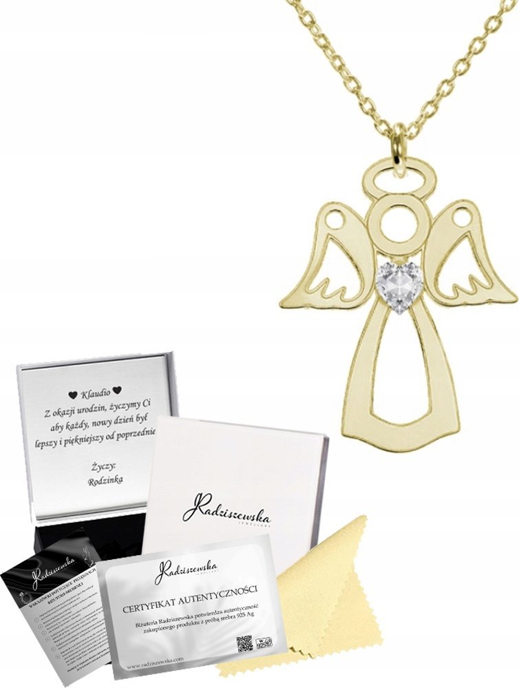 Radziszewska Jewellery Złoty Naszyjnik Anioł Aniołek Prezent Boże Narodzenie 925 ŻYCZENIA GRATIS