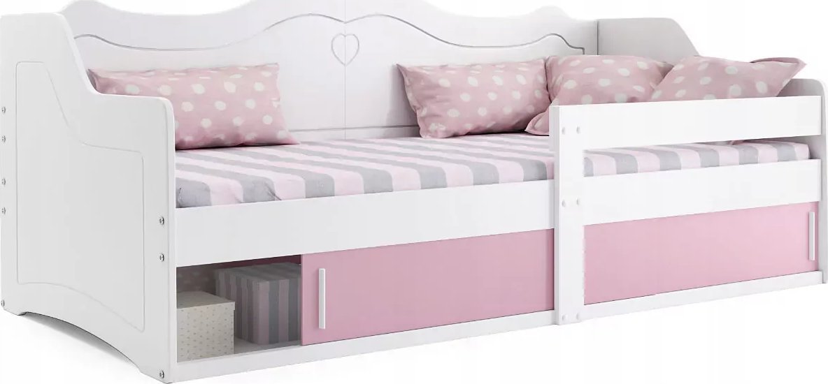 Elior Biało-różowe łóżko dla dziewczynki ze schowkiem - Akro