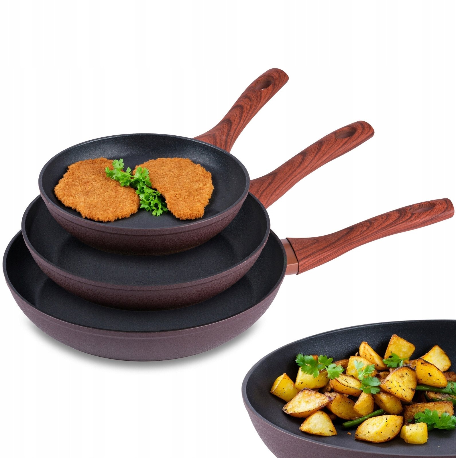 ZESTAW PATELNI 20/24/28 cm INDUKCJA PATELNIE NON STICK ILAG 3x PATELNIA GAZ