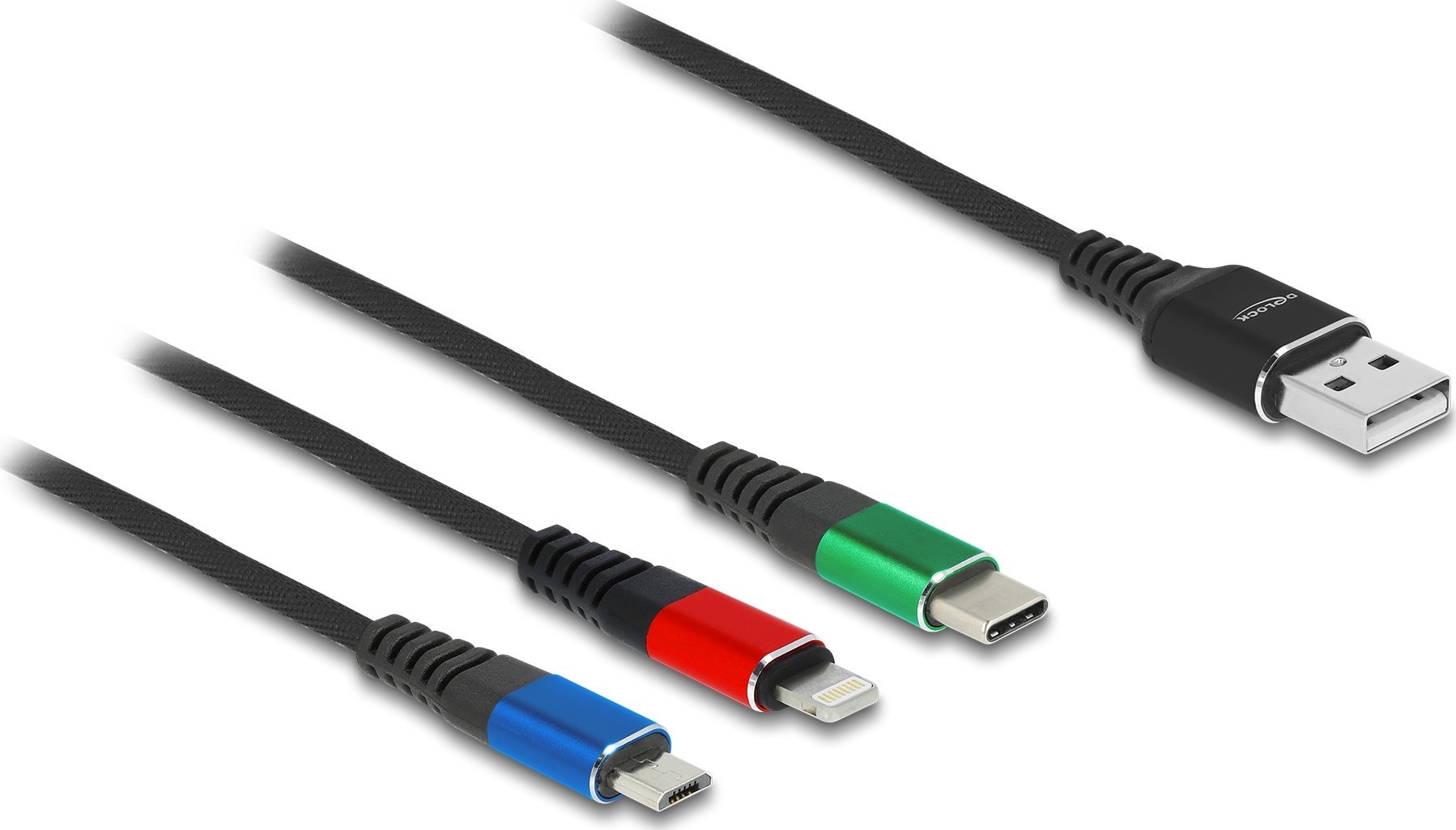 Kabel USB Delock USB-A - USB-C + microUSB + Lightning 2 m Czarny (90156)