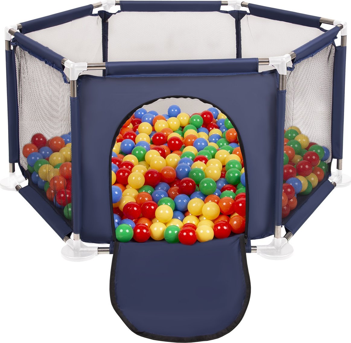 Selonis Selonis Sześciokąt składany KS-100X z piłeczkami 6cm niebieski: żółty-zielony-niebieski-czerwony-pomarańcz 63x64/400piłek Zabawka kojec