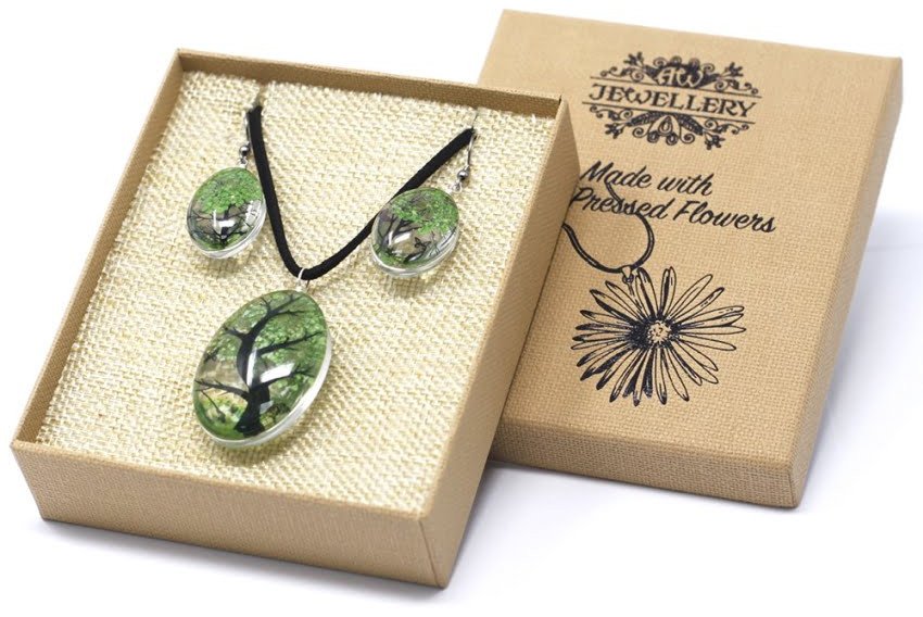 Naszyjnik i kolczyki - Zielony z Kwiatami