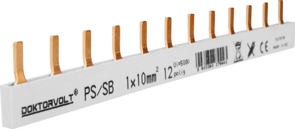 Doktorvolt Szyna łączeniowa sztyftowa PS/SB obustronnie izolowana 1-fazowa 12-modułowa 10mm2 DV 9443