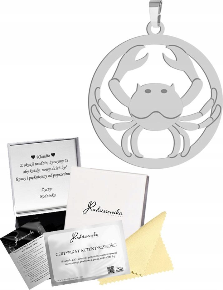 Radziszewska Jewellery Zawieszka Srebrna Znak Zodiaku RAK Srebro 925 Prezent Dedykacja Gratis