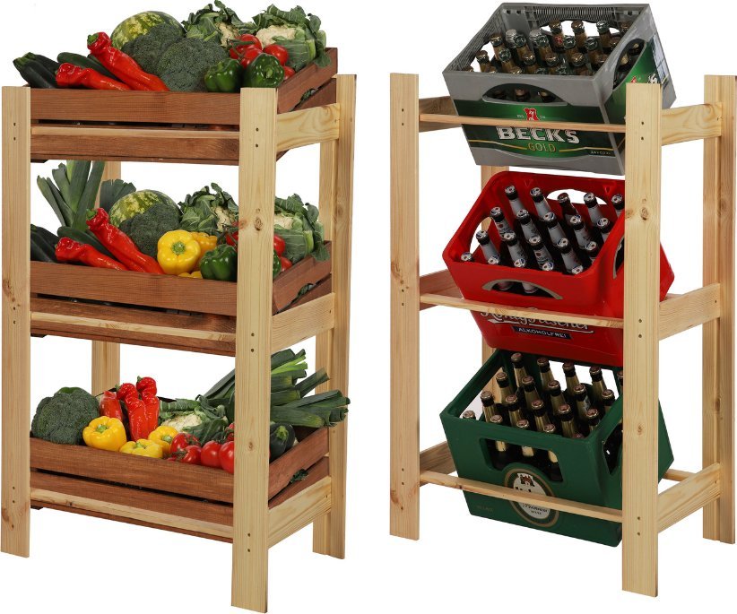 Wamar-Sosenka Drewniany regał na skrzynki 3 półki 107X70X39 RSS Naturalny Drewno sosnowe