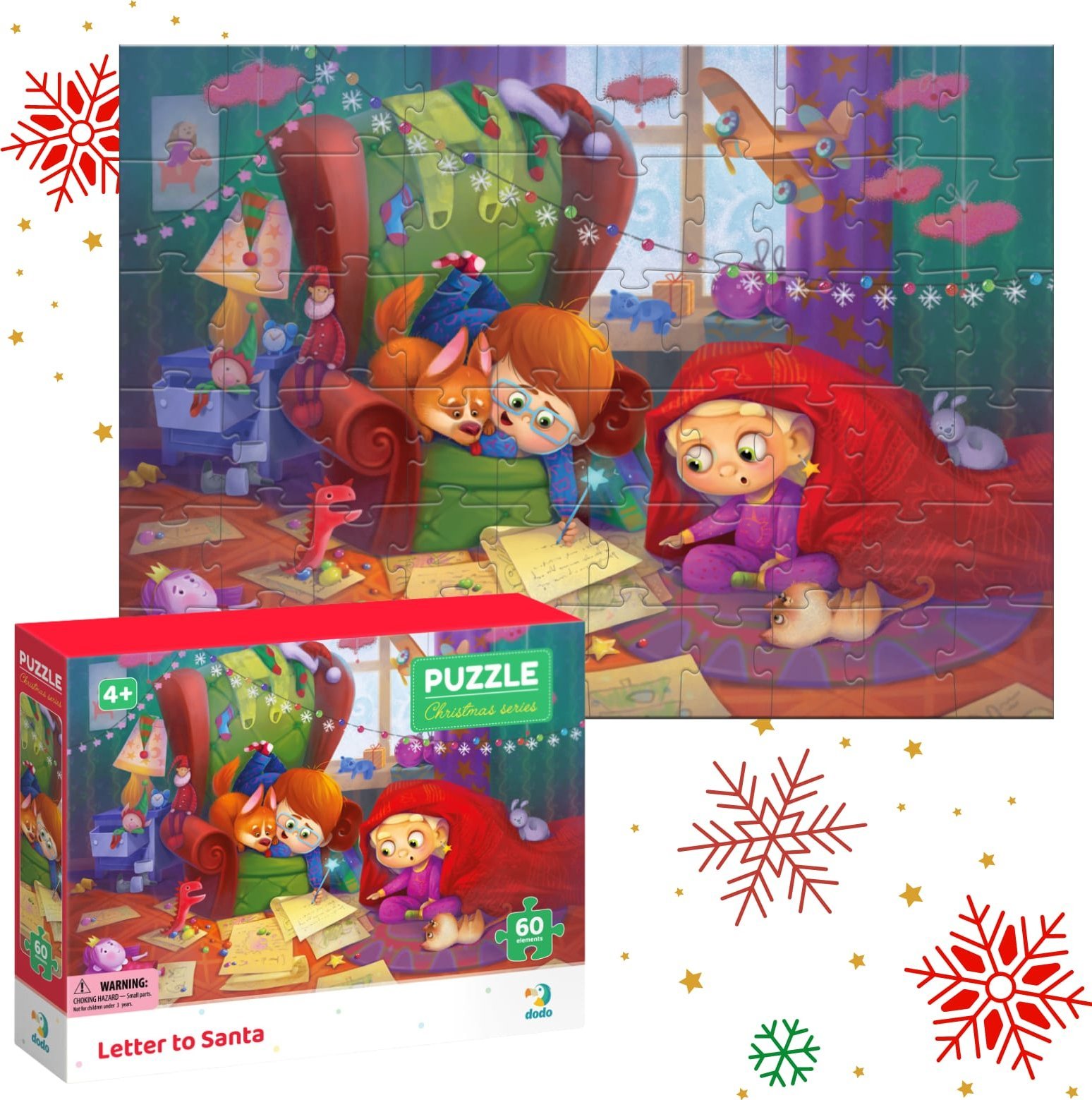 Dodo PUZZLE LIST DO ŚWIĘTEGO MIKOŁAJA 60 ELEMENTÓW KOLOROWA UKŁADANKA DLA DZIECI
