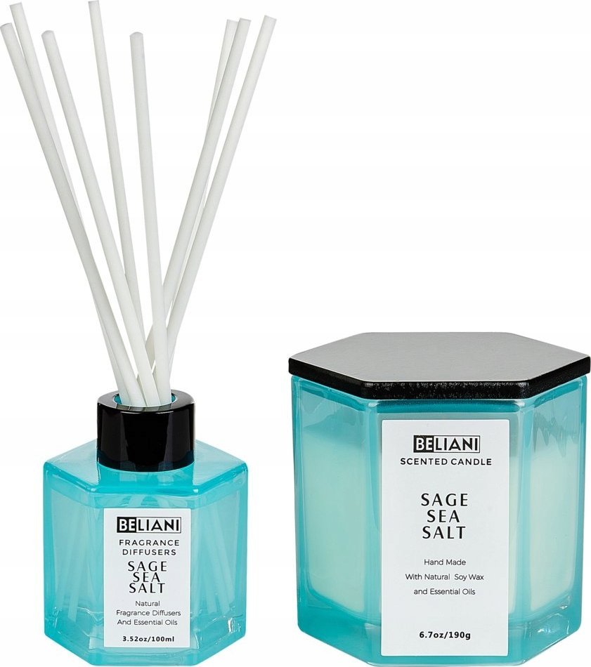 Beliani Zestaw zapachowy świeca sojowa i dyfuzor z patyczkami sól morska z szałwią CLASSY TINT