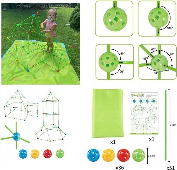 ZESTAW DO BUDOWANIA NAMIOTU + PRZYKRYCIE 88 ELEMENTÓW